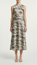 Indigo Wave Silk Midi Dress